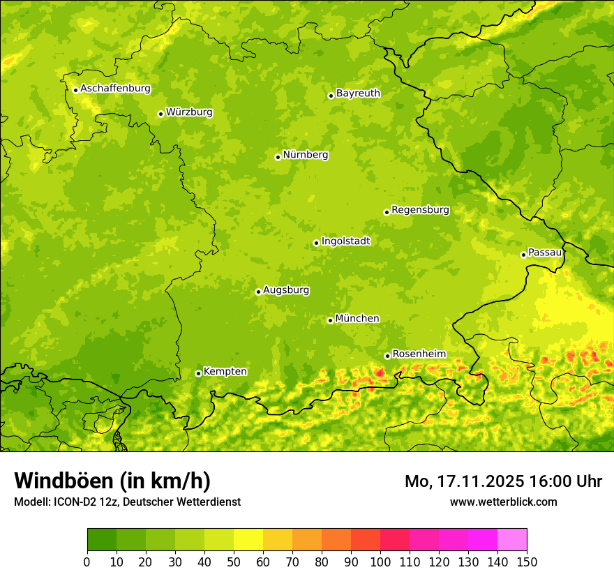 Modellkarten Windgeschwindigkeit