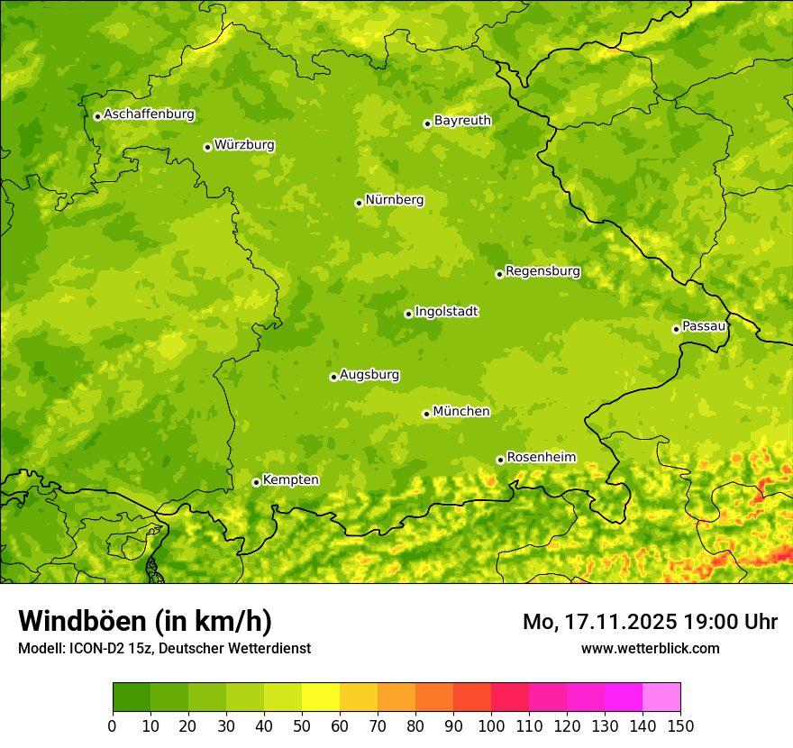 Modellkarten Windgeschwindigkeit