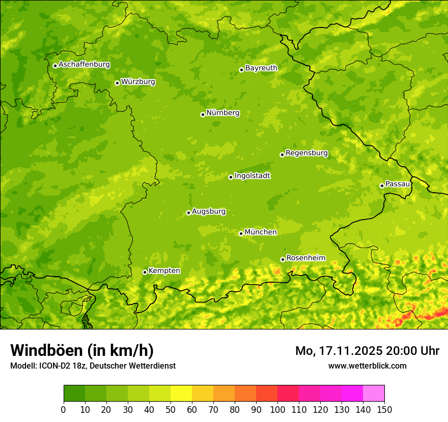 Modellkarten Windgeschwindigkeit