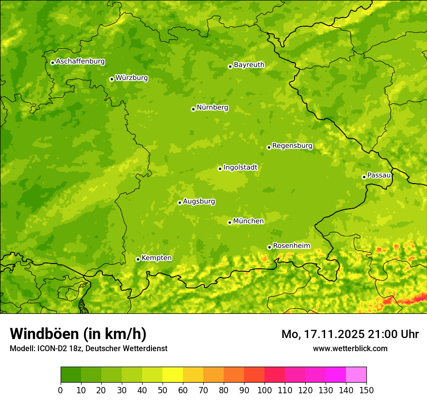 Modellkarten Windgeschwindigkeit