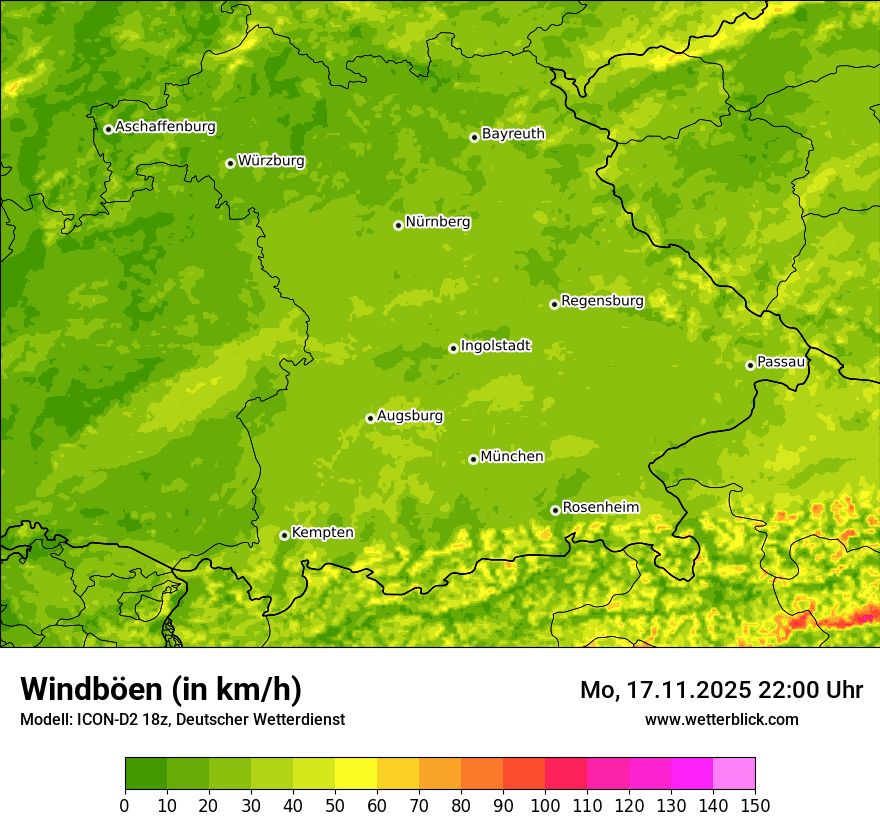 Modellkarten Windgeschwindigkeit