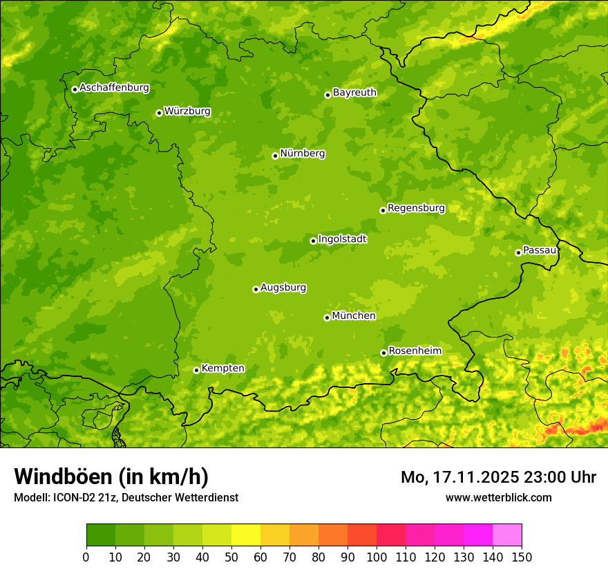 Modellkarten Windgeschwindigkeit