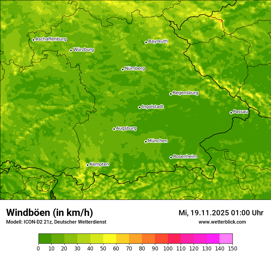 Modellkarten Windgeschwindigkeit
