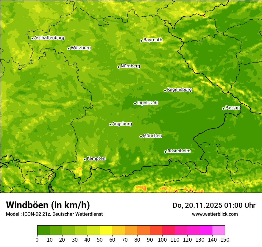Modellkarten Windgeschwindigkeit