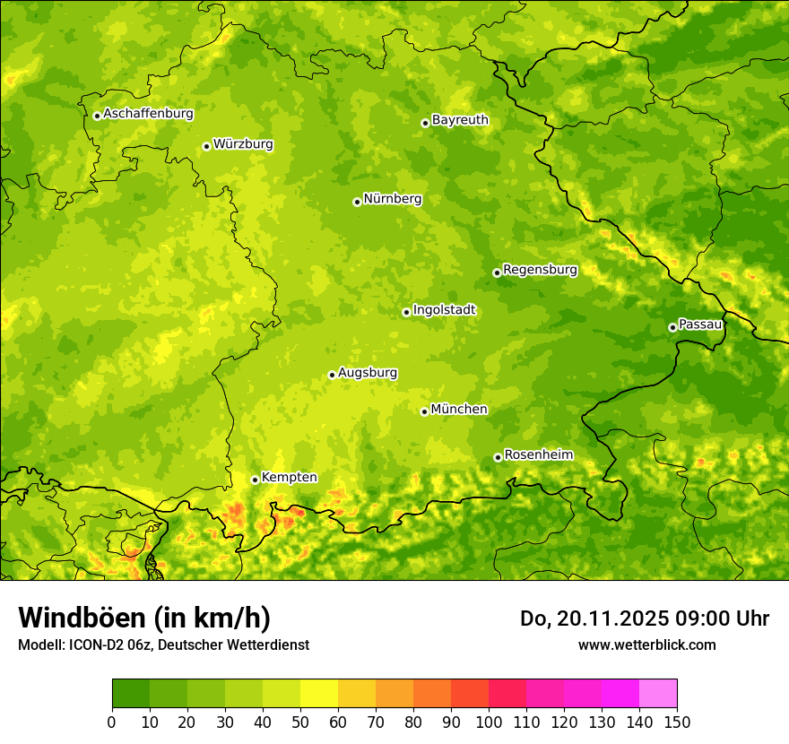 Modellkarten Windgeschwindigkeit