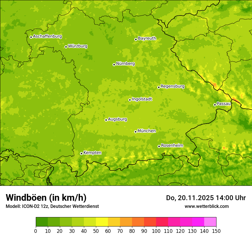 Modellkarten Windgeschwindigkeit