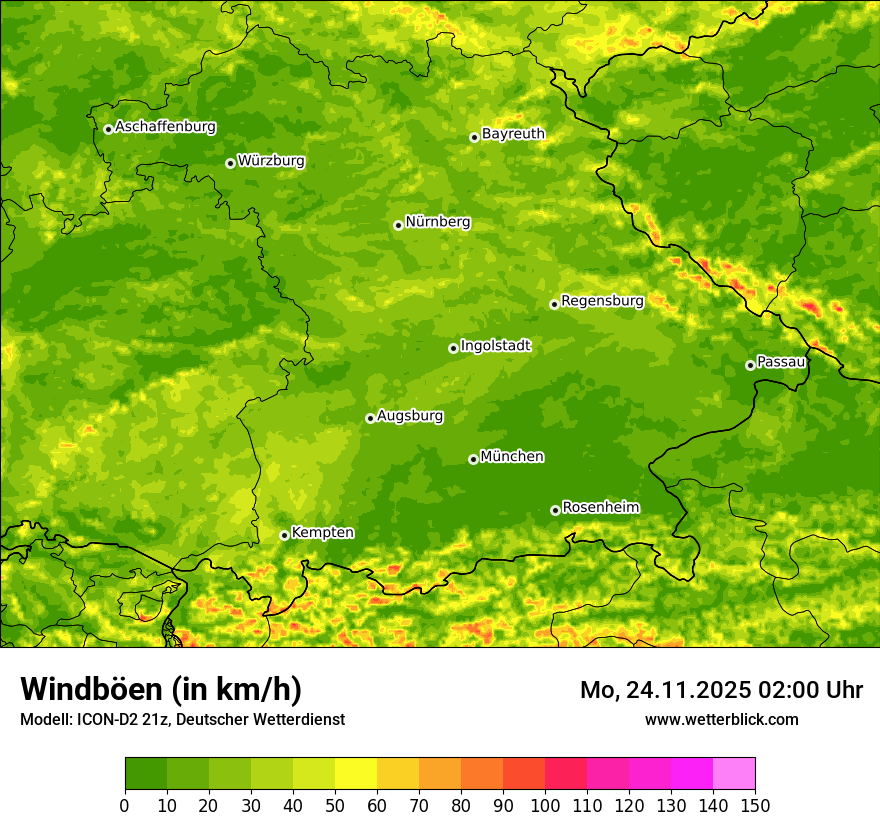 Modellkarten Windgeschwindigkeit