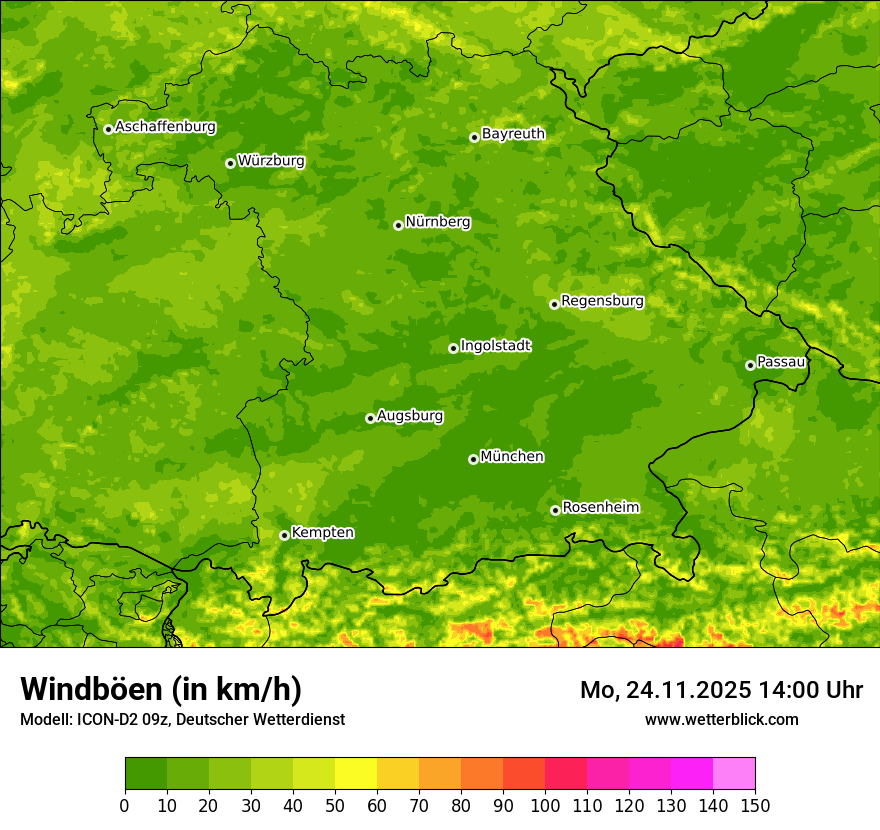 Modellkarten Windgeschwindigkeit