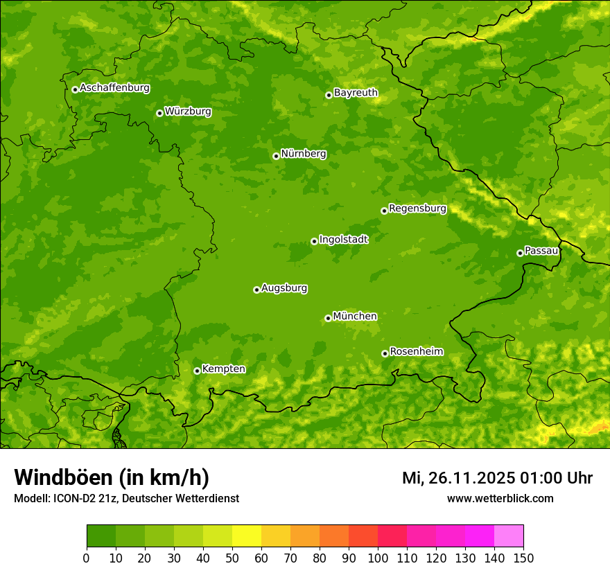 Modellkarten Windgeschwindigkeit