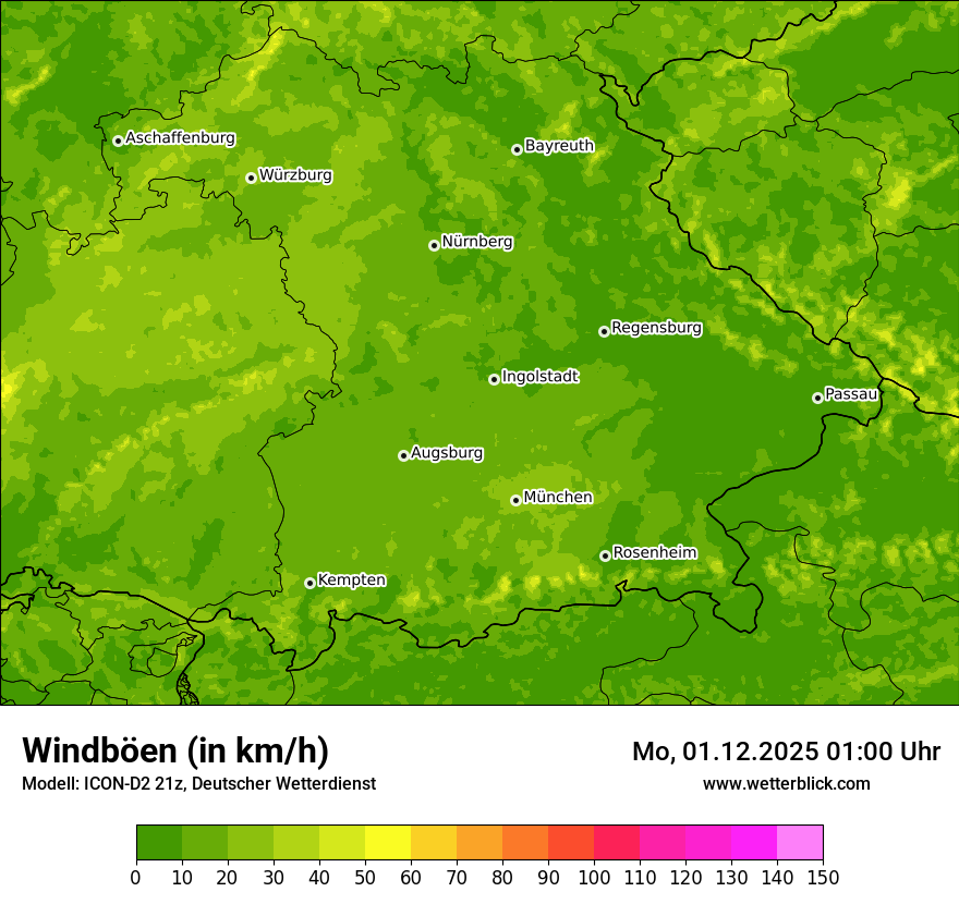 Modellkarten Windgeschwindigkeit