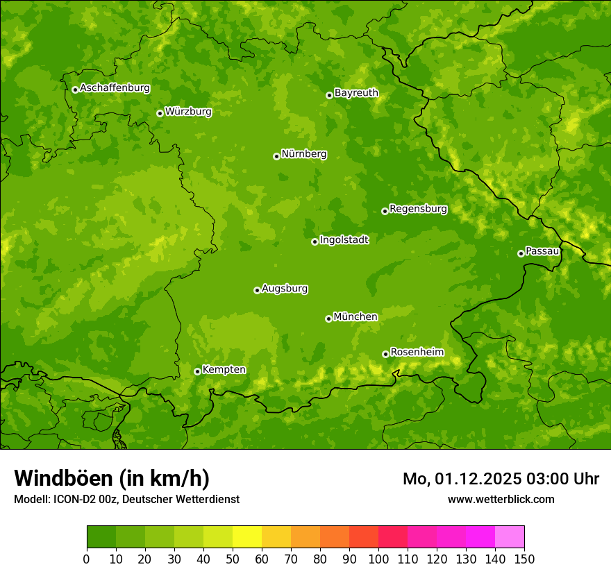 Modellkarten Windgeschwindigkeit