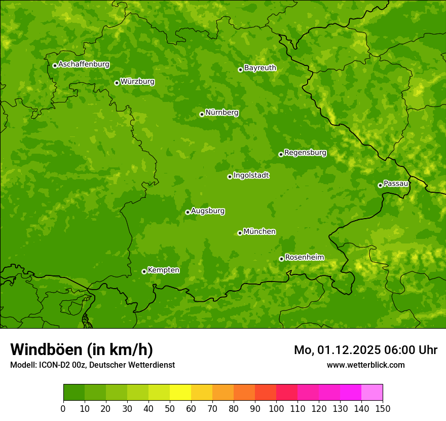 Modellkarten Windgeschwindigkeit