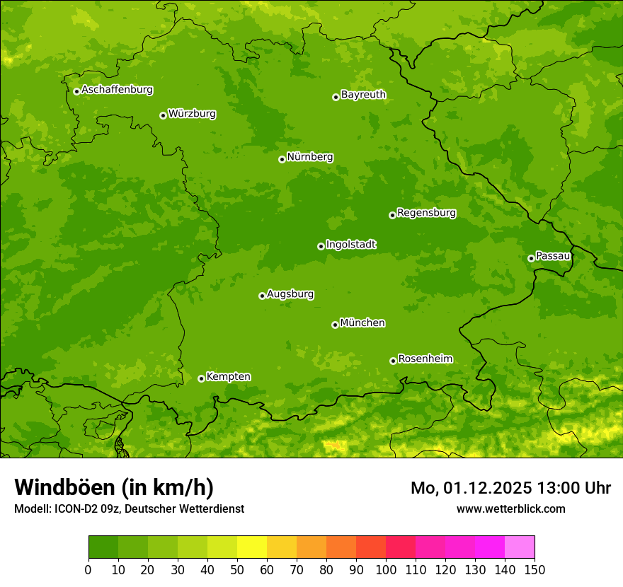 Modellkarten Windgeschwindigkeit