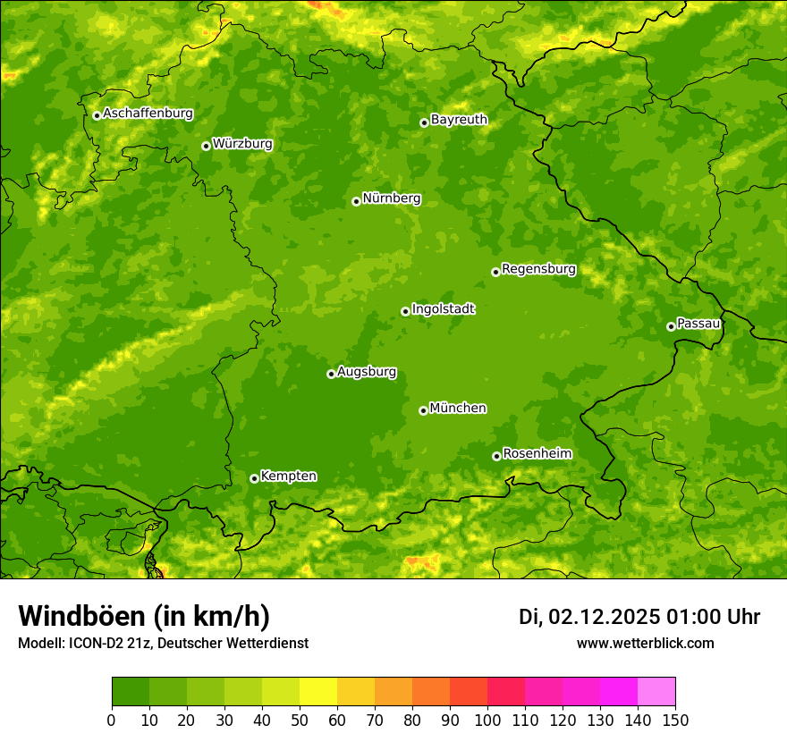Modellkarten Windgeschwindigkeit