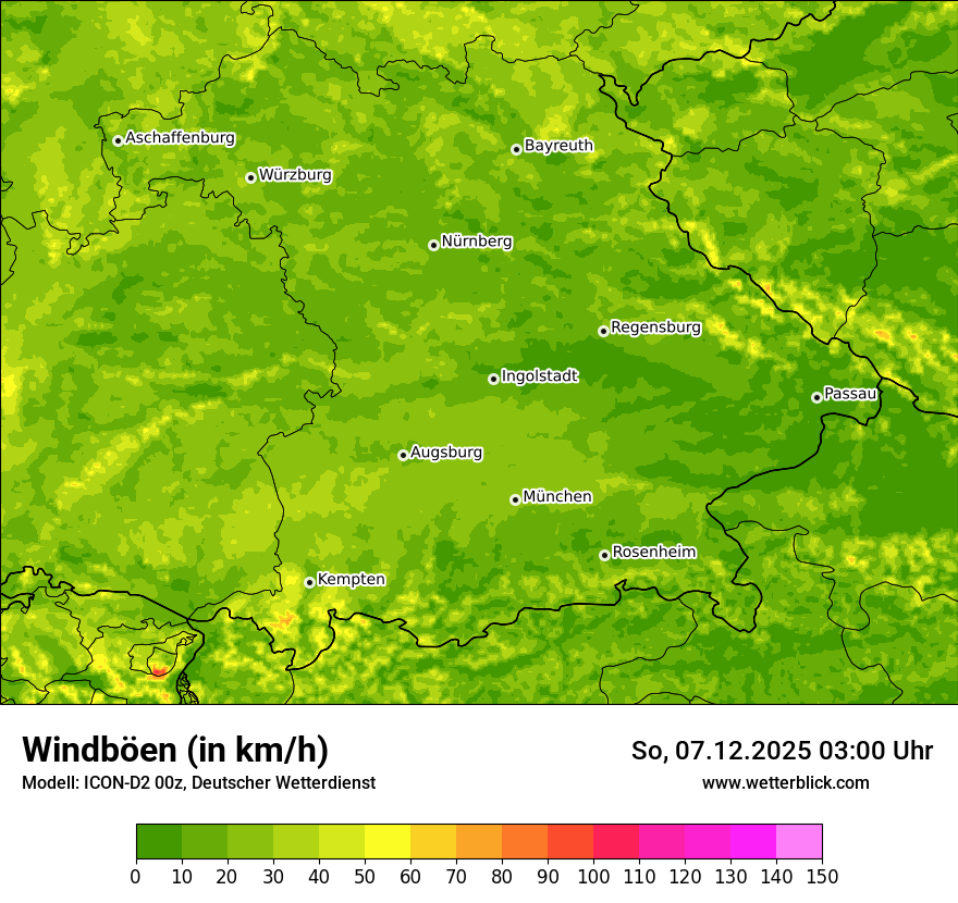Modellkarten Windgeschwindigkeit