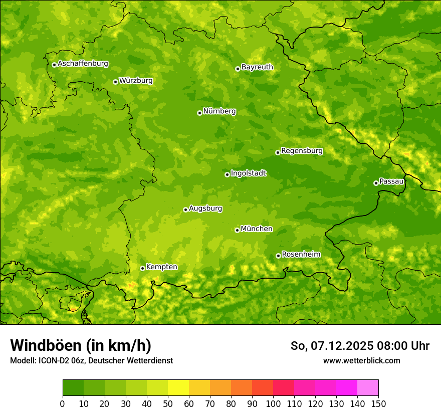 Modellkarten Windgeschwindigkeit