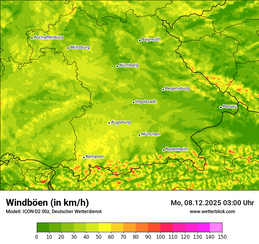 Modellkarten Windgeschwindigkeit
