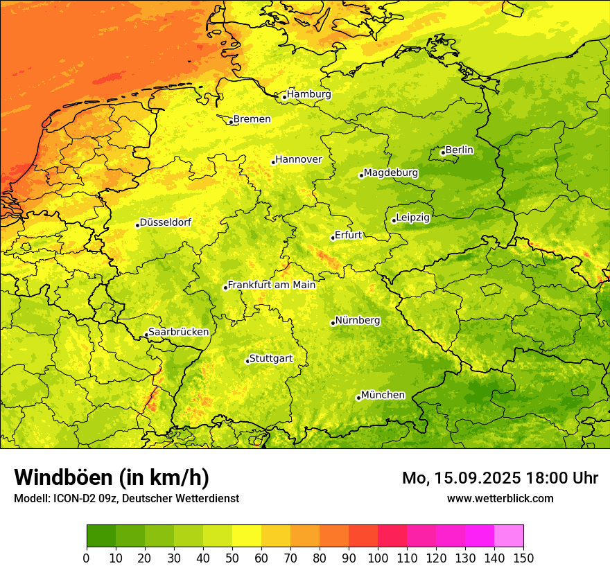 Modellkarten Windgeschwindigkeit in Deutschland