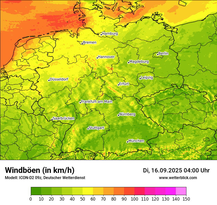 Modellkarten Windgeschwindigkeit in Deutschland