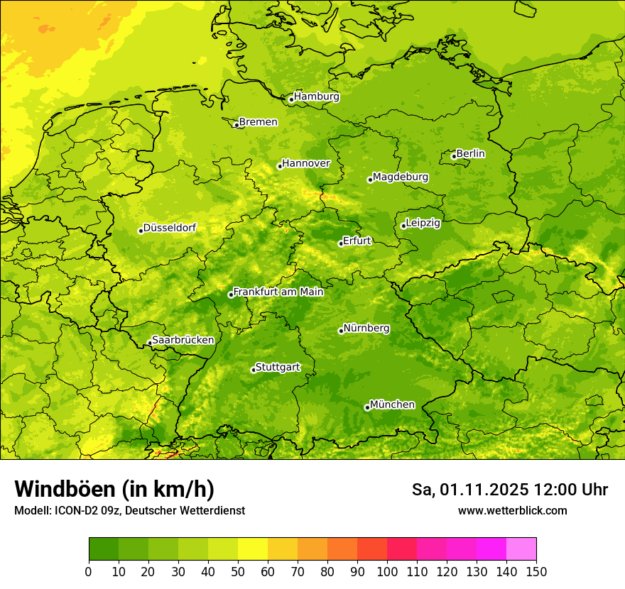 Modellkarten Windgeschwindigkeit in Deutschland