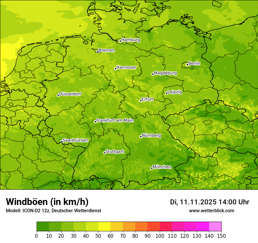 Modellkarten Windgeschwindigkeit in Deutschland