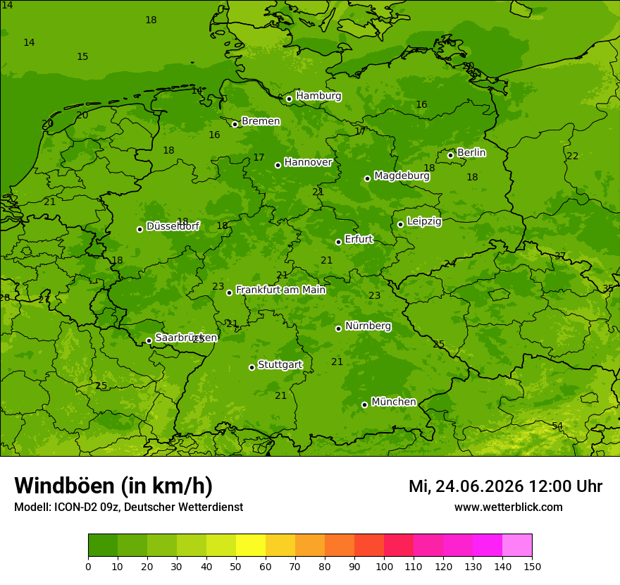 Modellkarte ICON-D2 – vmax – deutschland