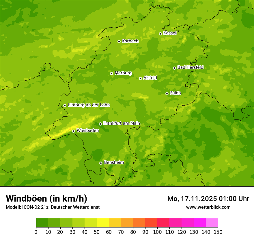 Modellkarten Windgeschwindigkeit