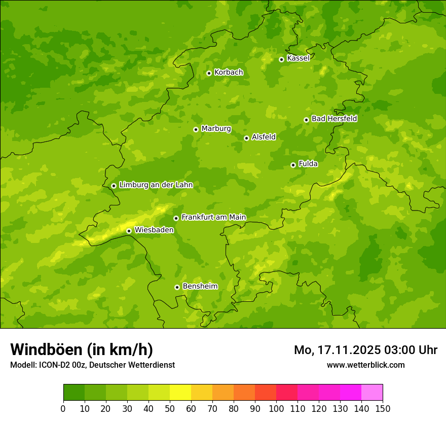 Modellkarten Windgeschwindigkeit