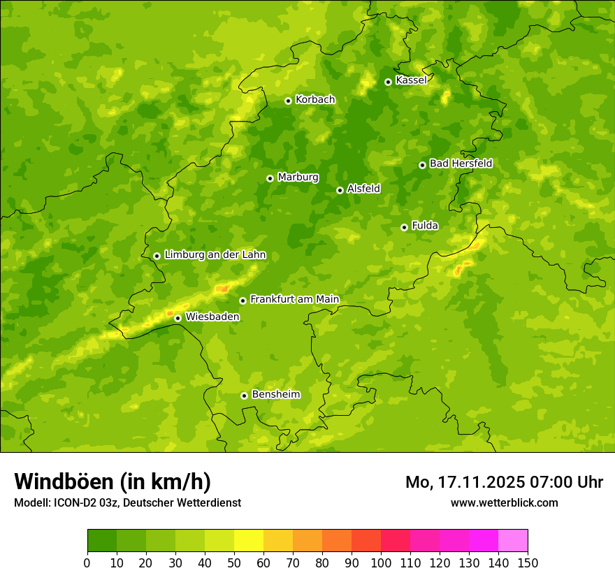 Modellkarten Windgeschwindigkeit