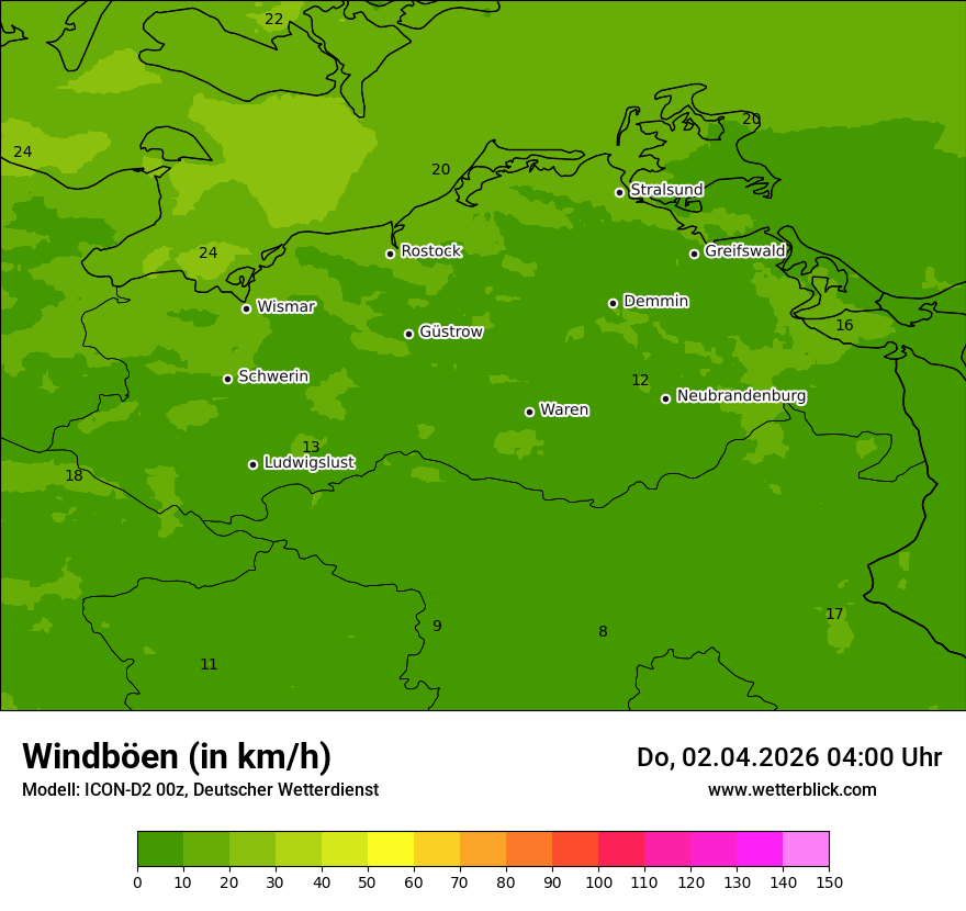 Modellkarte ICON-D2 – vmax – mv