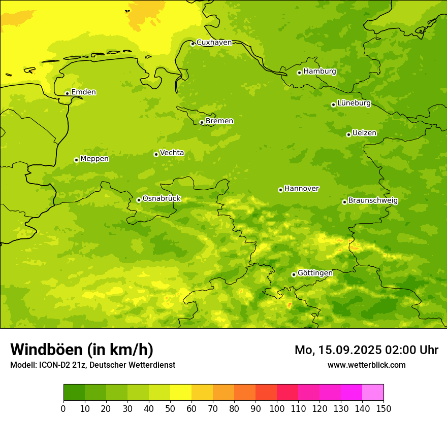 Modellkarten Windgeschwindigkeit