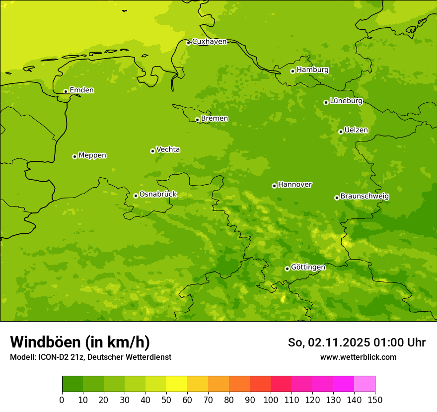 Modellkarten Windgeschwindigkeit
