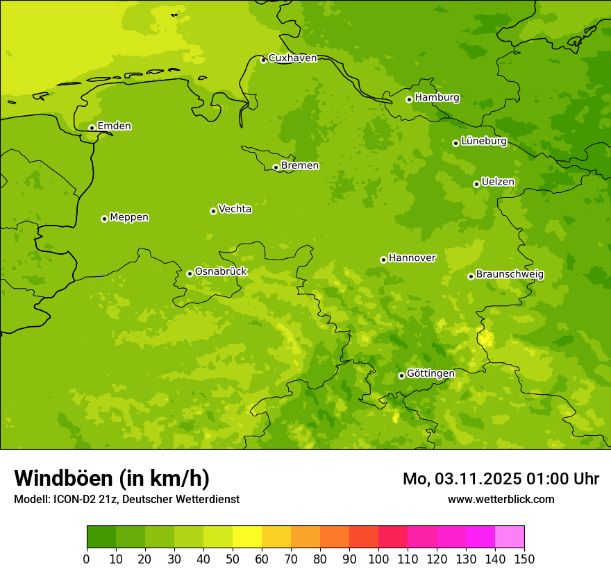 Modellkarten Windgeschwindigkeit