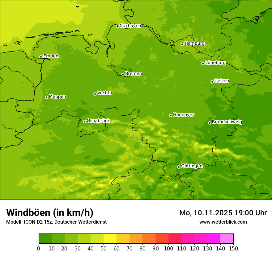 Modellkarten Windgeschwindigkeit