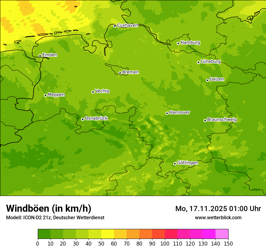 Modellkarten Windgeschwindigkeit