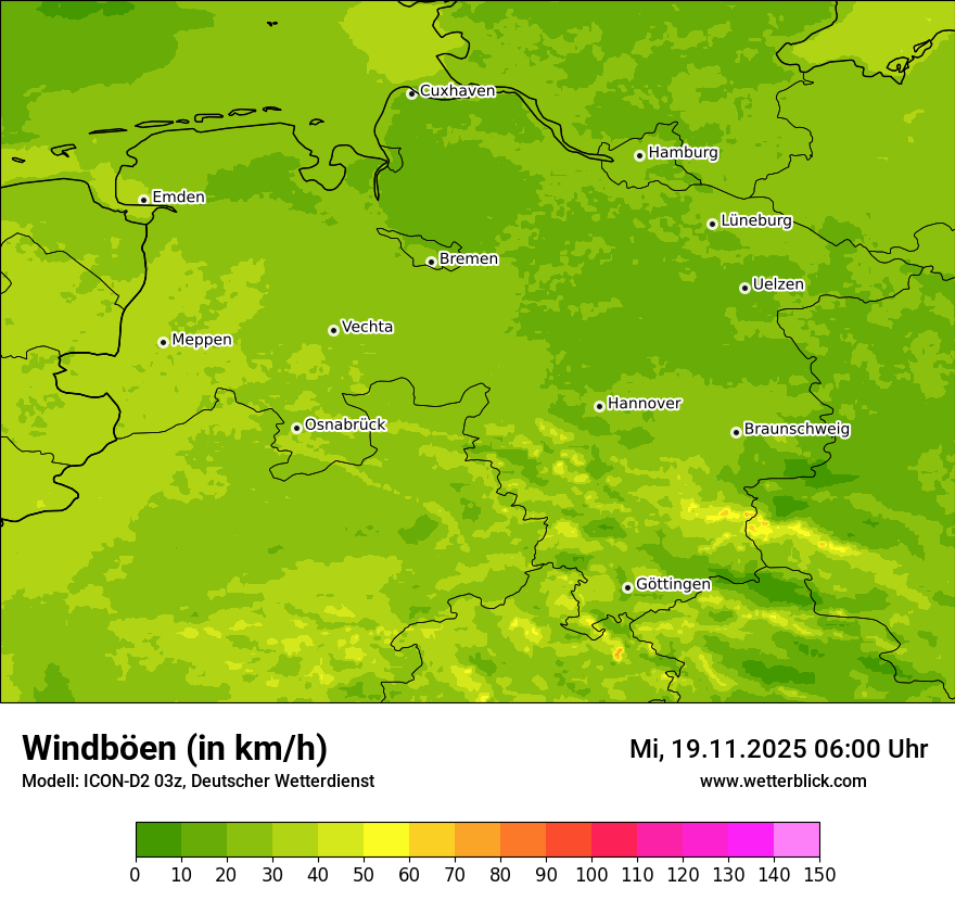 Modellkarten Windgeschwindigkeit