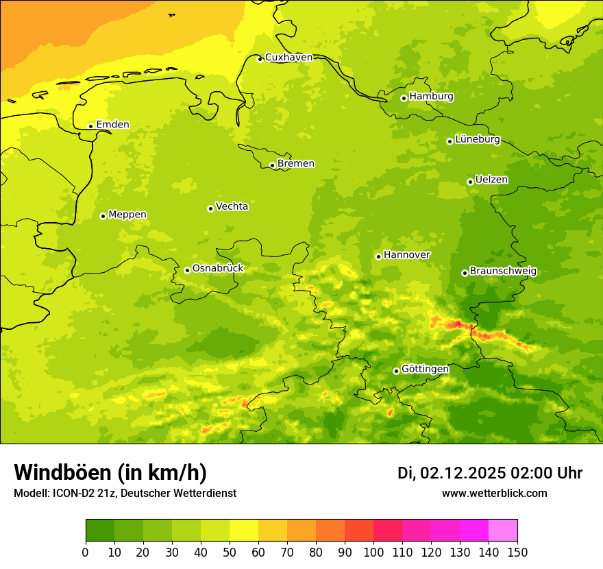 Modellkarten Windgeschwindigkeit