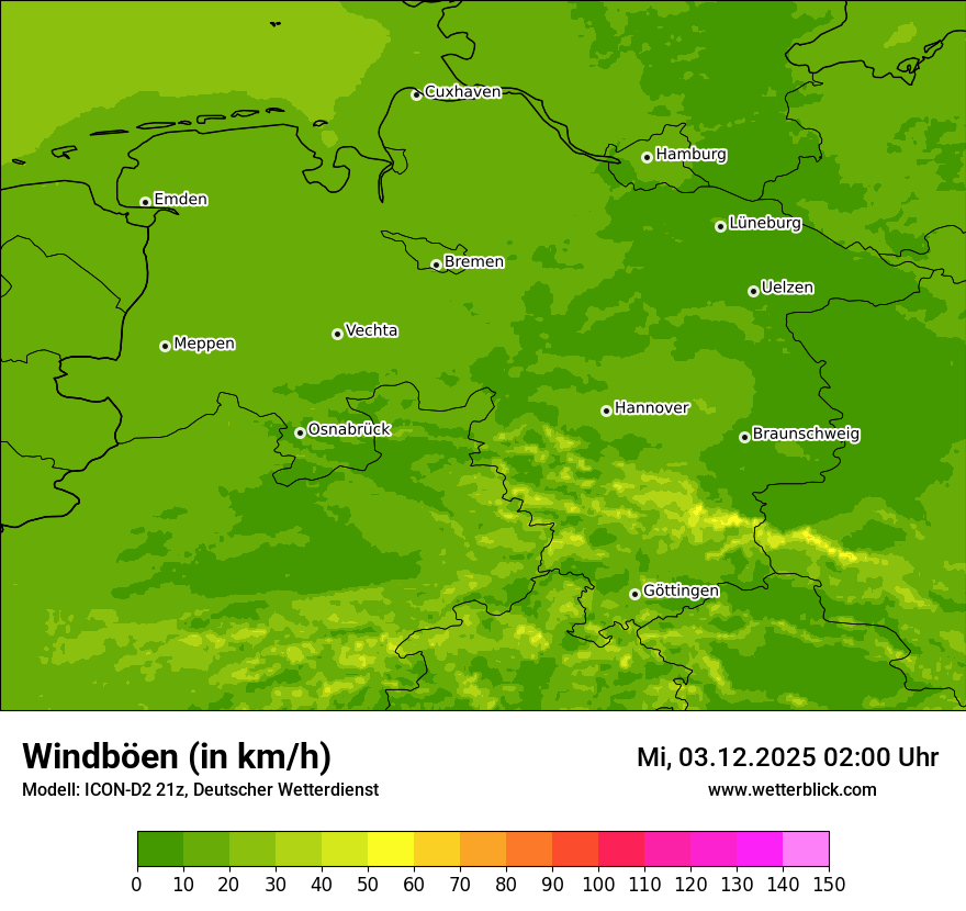 Modellkarten Windgeschwindigkeit