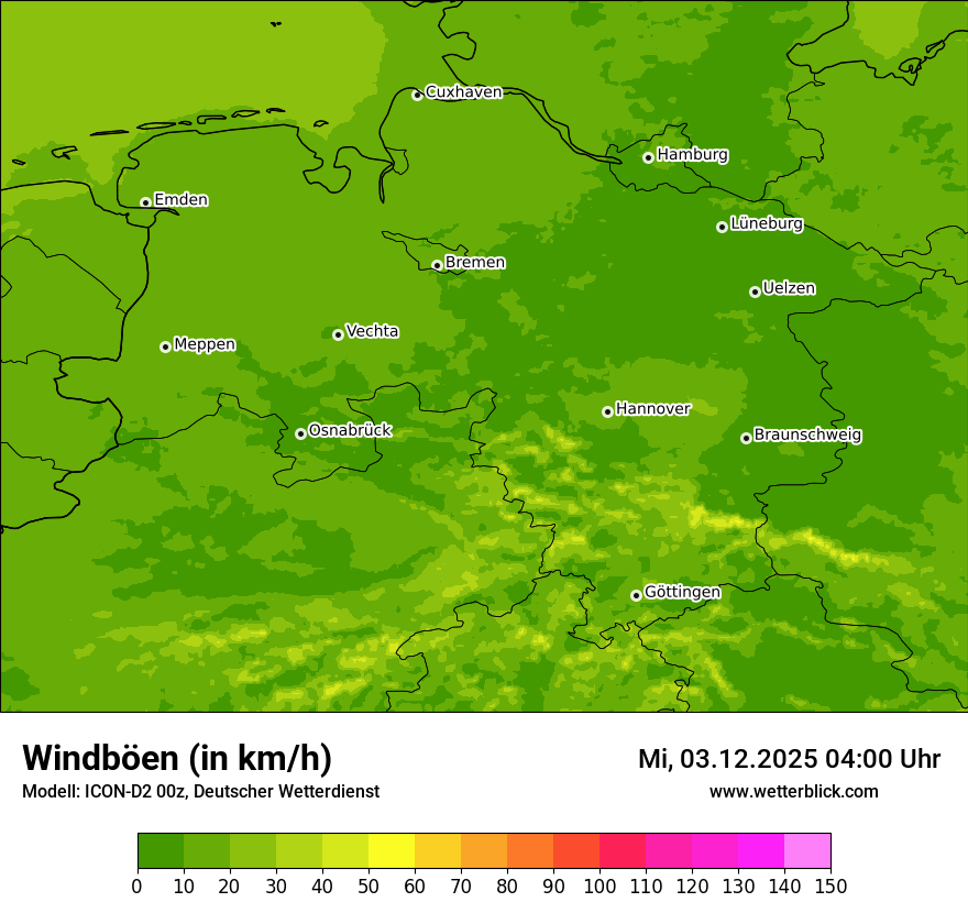 Modellkarten Windgeschwindigkeit