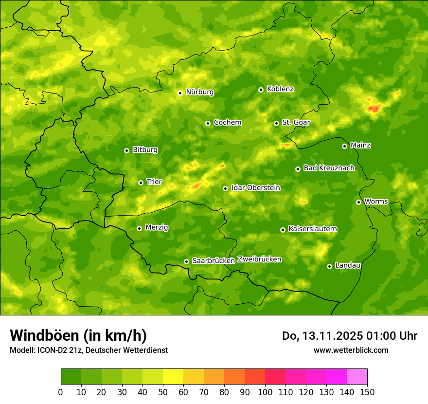 Modellkarten Windgeschwindigkeit