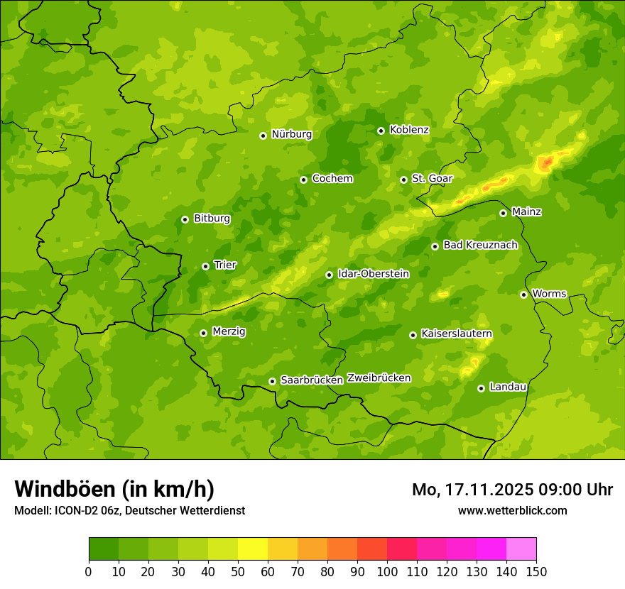 Modellkarten Windgeschwindigkeit