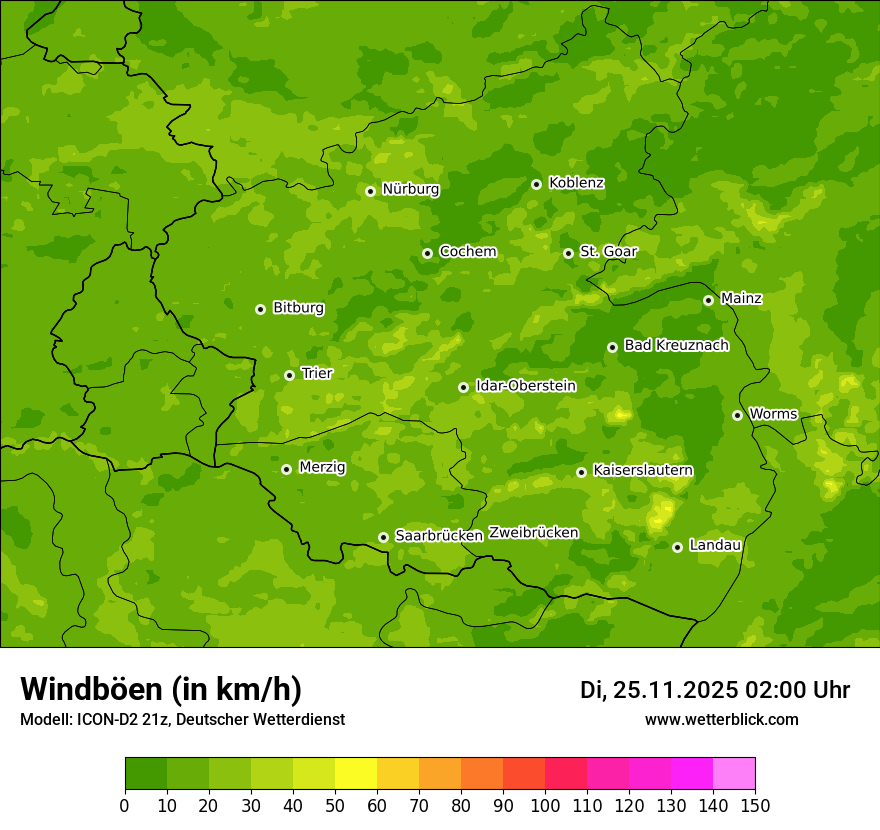Modellkarten Windgeschwindigkeit