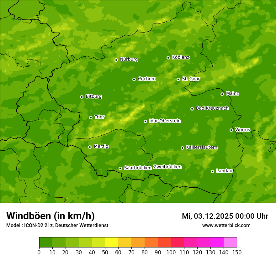 Modellkarten Windgeschwindigkeit