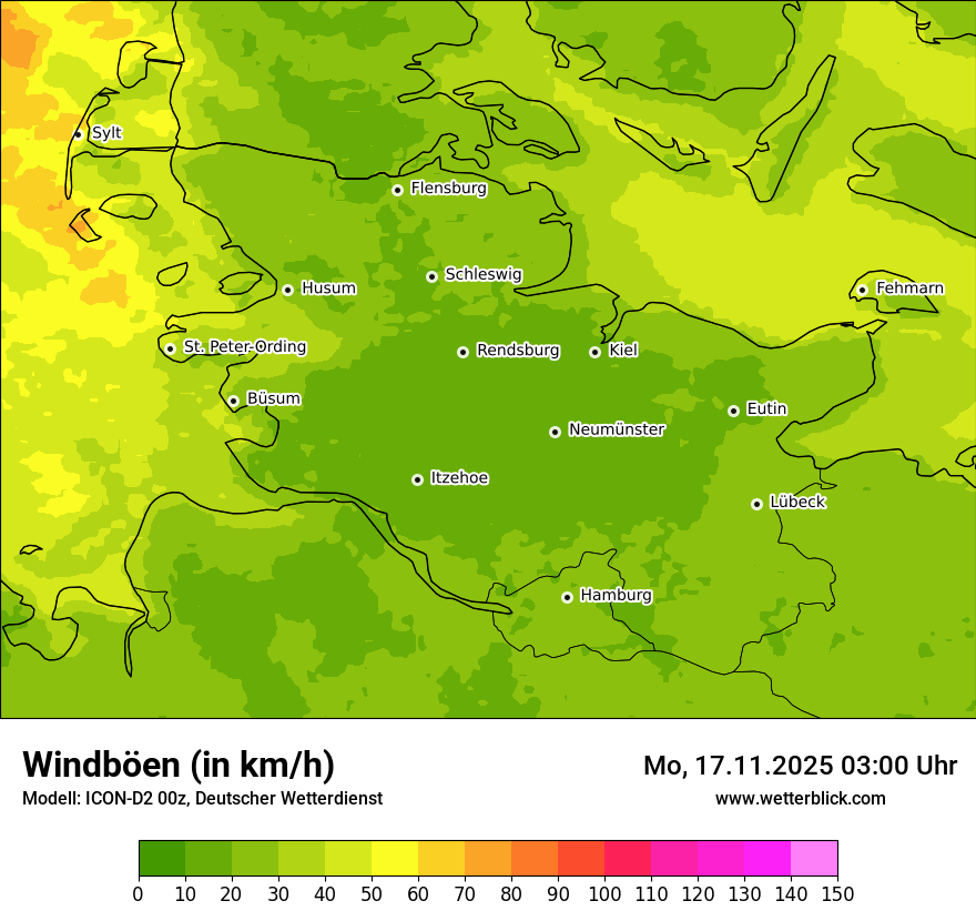Modellkarten Windgeschwindigkeit