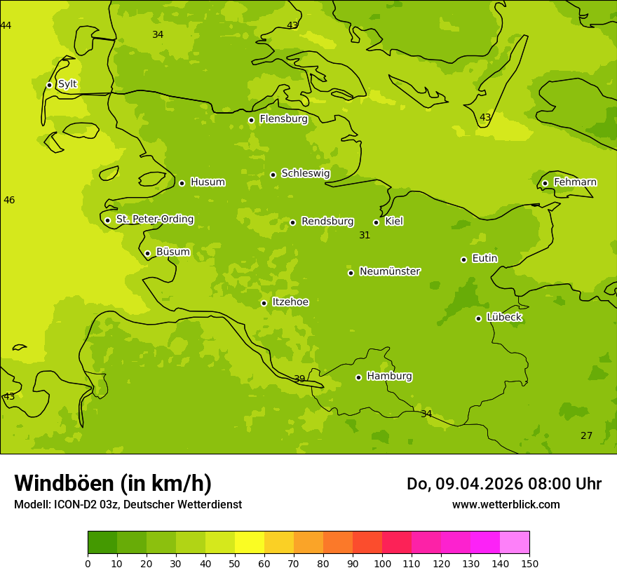 Modellkarte ICON-D2 – vmax – sh