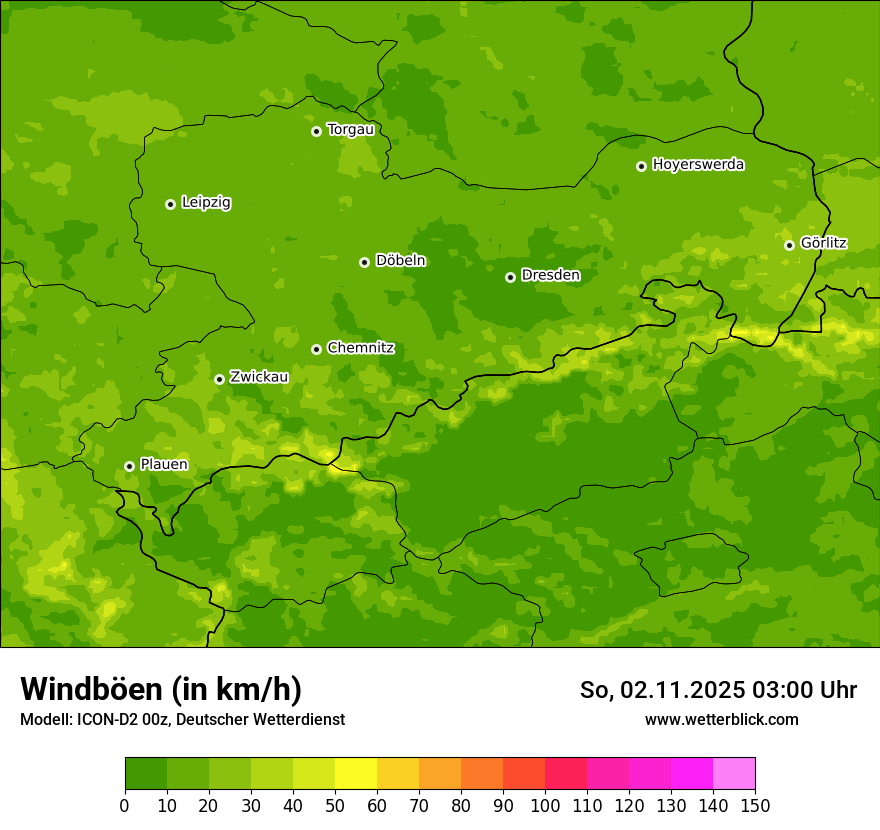 Modellkarten Windgeschwindigkeit