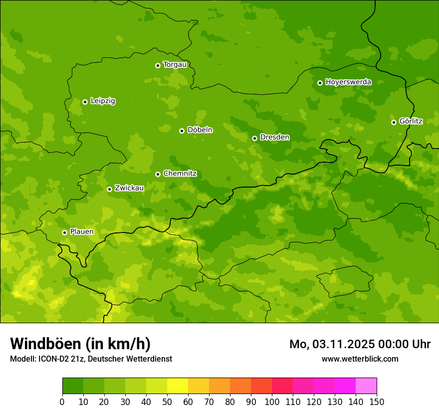 Modellkarten Windgeschwindigkeit