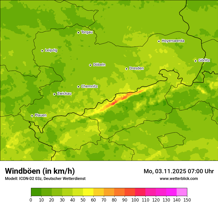 Modellkarten Windgeschwindigkeit