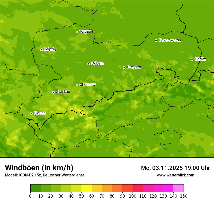 Modellkarten Windgeschwindigkeit