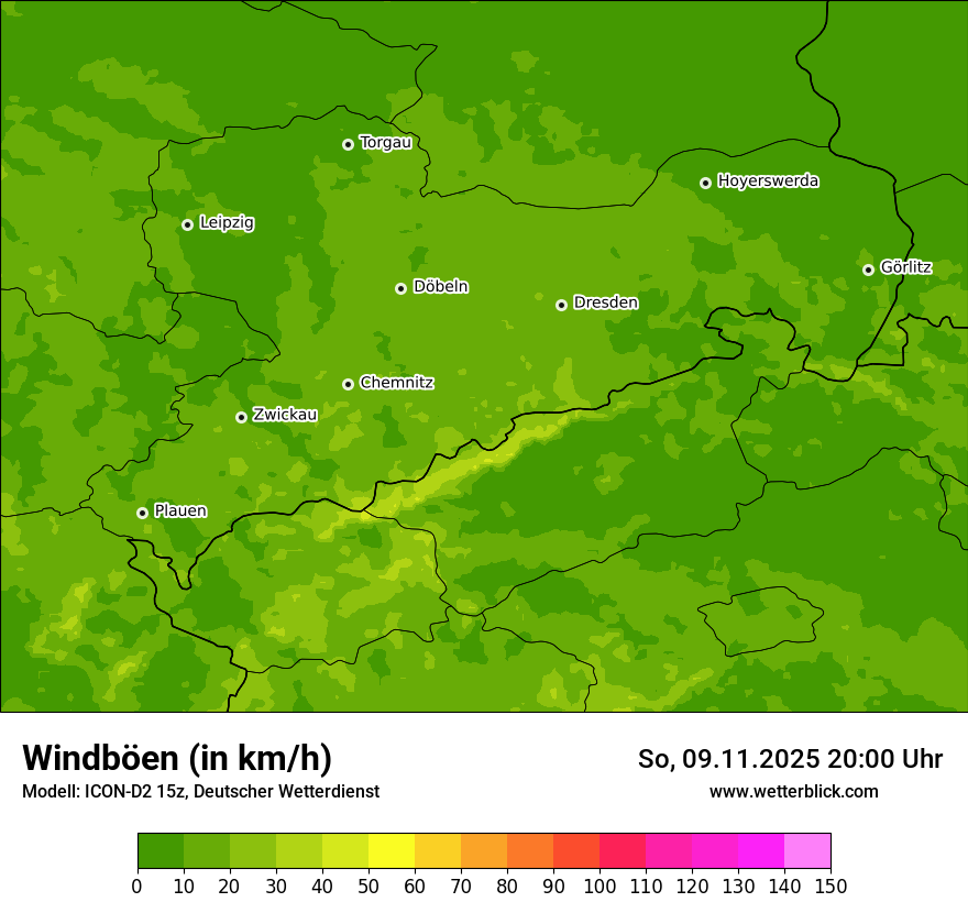 Modellkarten Windgeschwindigkeit